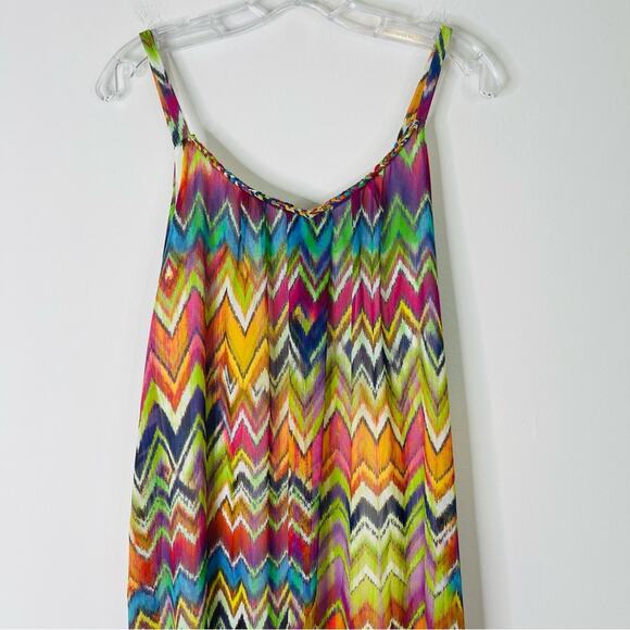 New Directions pink blue green Pride chiffon maxi boho festival dress large - Picture 2 of 7
